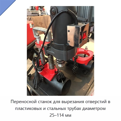 Переносной станок для вырезания отверстий в пластиковых и стальных трубах диаметром 25–114 мм