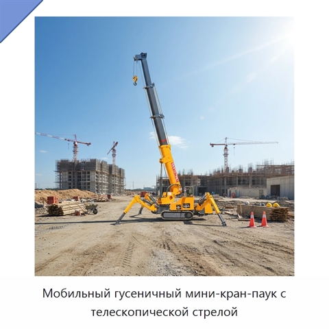Мобильный гусеничный мини-кран-паук с телескопической стрелой