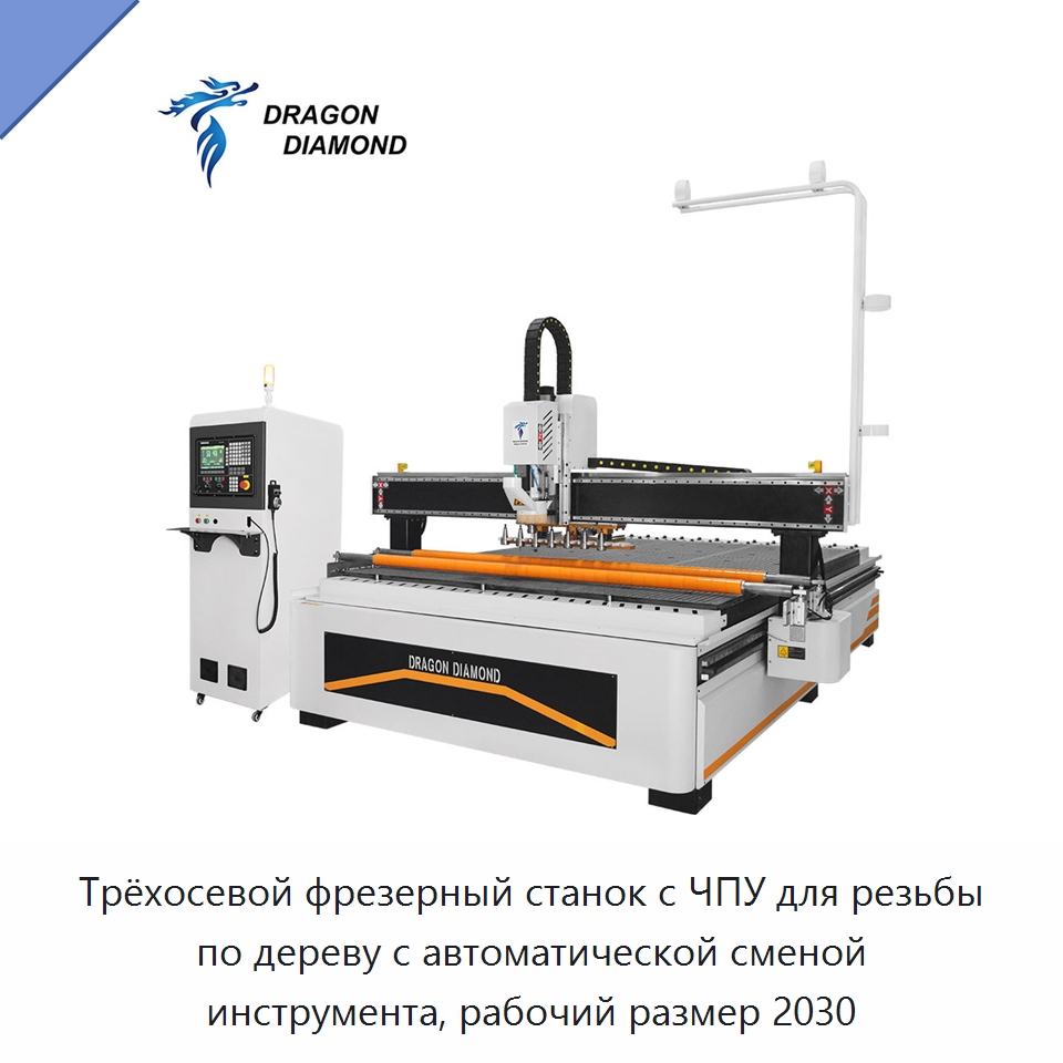 Трёхосевой фрезерный станок с ЧПУ для резьбы по дереву с автоматической сменой инструмента, рабочий размер 2030 — Фрезерные станки по дереву
