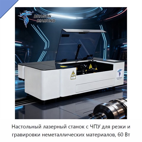 Настольный лазерный станок с ЧПУ для резки и гравировки неметаллических материалов, 60 Вт