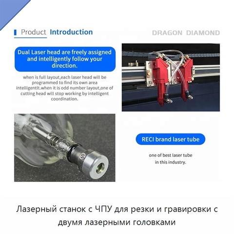 Лазерный станок с ЧПУ для резки и гравировки с двумя лазерными головками