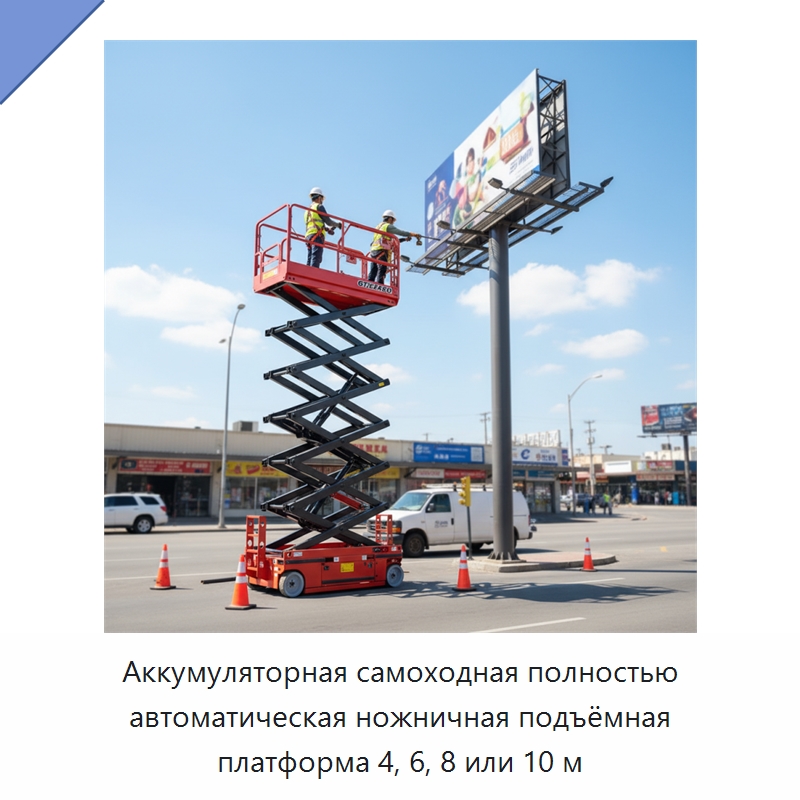 Аккумуляторная самоходная полностью автоматическая ножничная подъёмная платформа 4, 6, 8 или 10 м — Подъемные столы