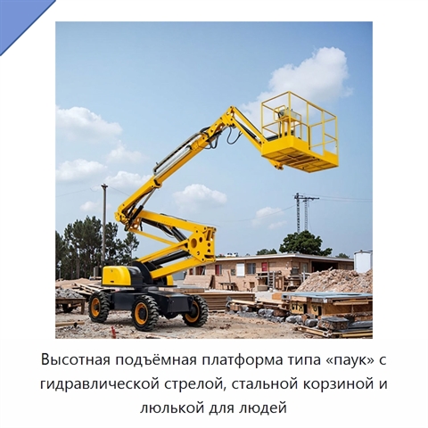 Высотная подъёмная платформа типа «паук» с гидравлической стрелой, стальной корзиной и люлькой для людей