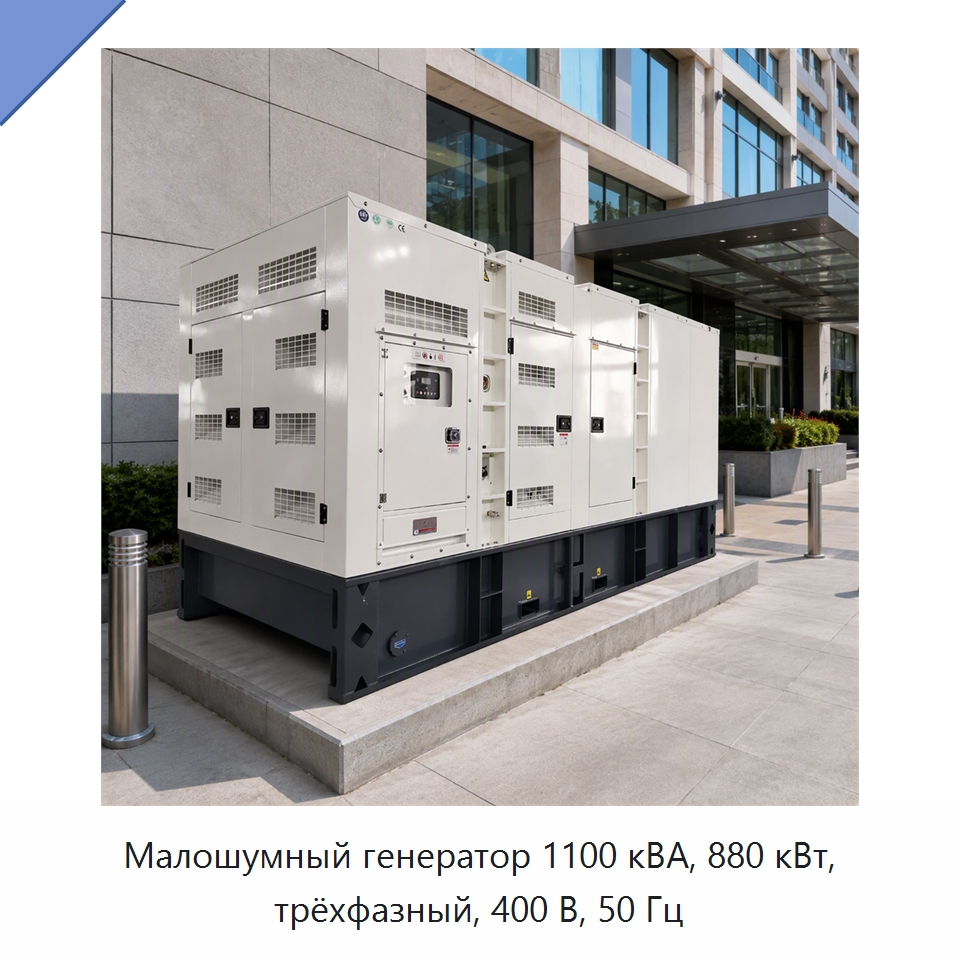 Малошумный генератор 1100 кВА, 880 кВт, трёхфазный, 400 В, 50 Гц — Дизельные генераторы