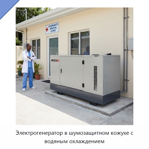 Электрогенератор в шумозащитном кожухе с водяным охлаждением