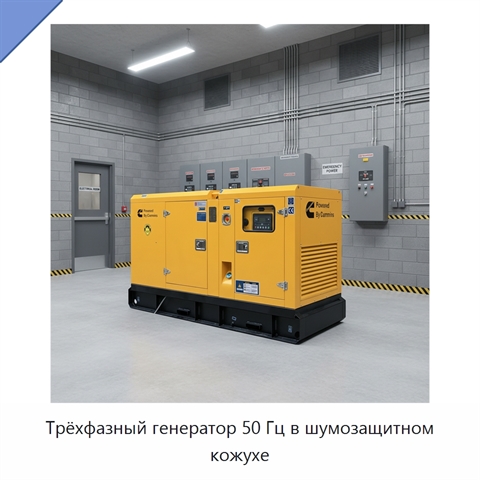 Трёхфазный генератор 50 Гц в шумозащитном кожухе