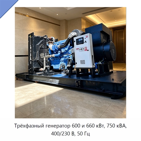 Трёхфазный генератор 600 и 660 кВт, 750 кВА, 400/230 В, 50 Гц