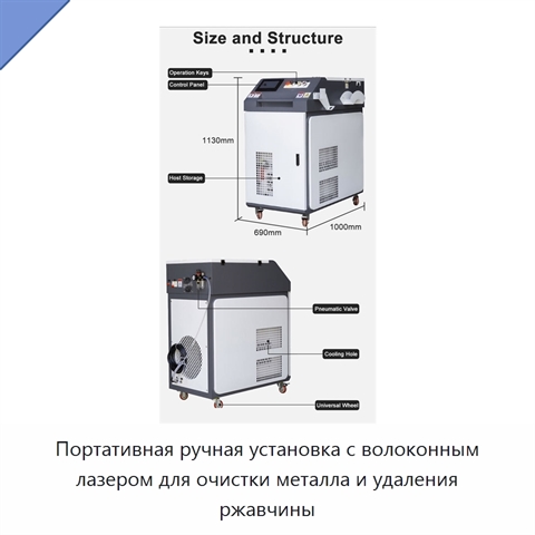 Портативная ручная установка с волоконным лазером для очистки металла и удаления ржавчины