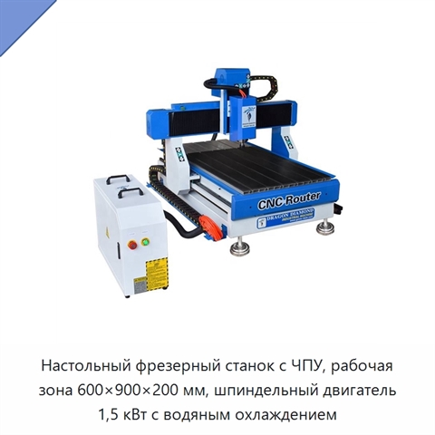 Настольный фрезерный станок с ЧПУ, рабочая зона 600×900×200 мм, шпиндельный двигатель 1,5 кВт с водяным охлаждением