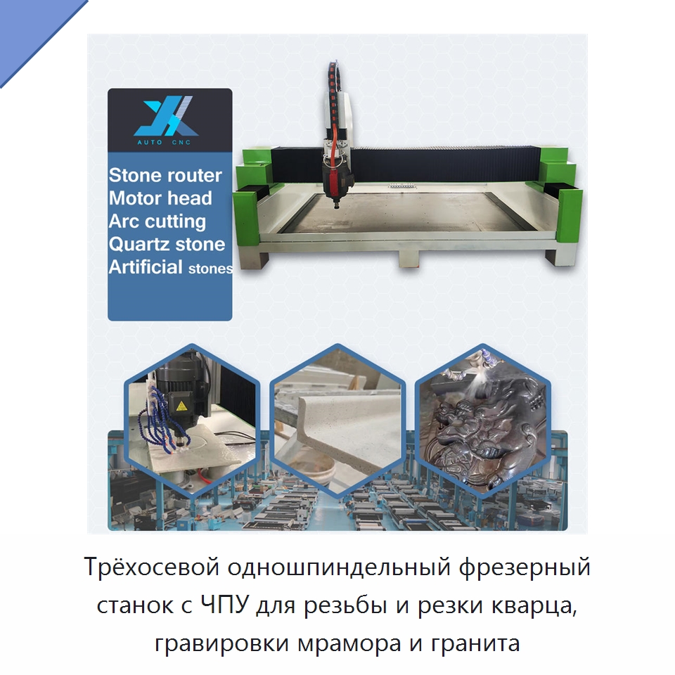 Трёхосевой одношпиндельный фрезерный станок с ЧПУ для резьбы и резки кварца, гравировки мрамора и гранита — Фрезерные станки по дереву