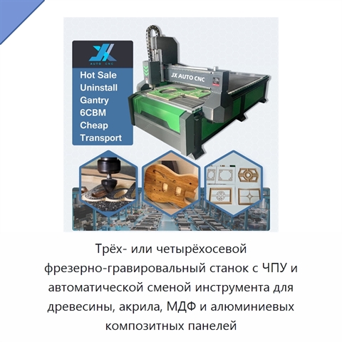 Трёх- или четырёхосевой фрезерно-гравировальный станок с ЧПУ и автоматической сменой инструмента для древесины, акрила, МДФ и алюминиевых композитных панелей