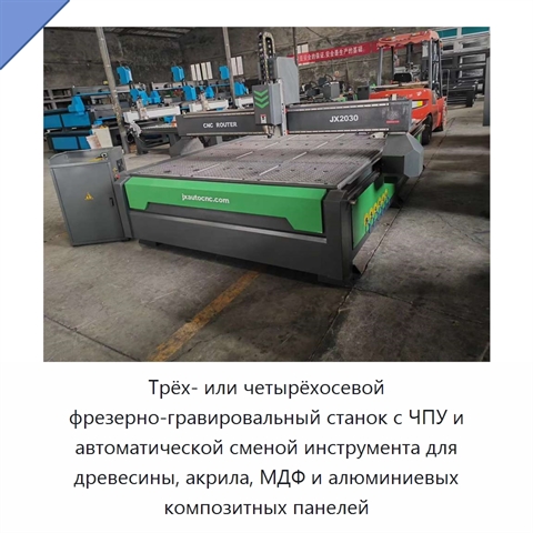Трёх- или четырёхосевой фрезерно-гравировальный станок с ЧПУ и автоматической сменой инструмента для древесины, акрила, МДФ и алюминиевых композитных панелей