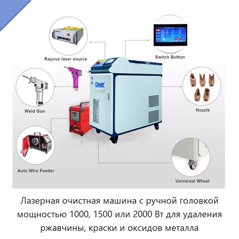 Лазерная очистная машина с ручной головкой мощностью 1000, 1500 или 2000 Вт для удаления ржавчины, краски и оксидов металла