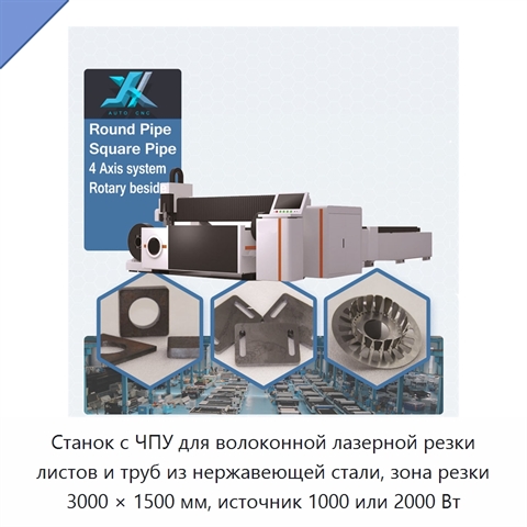 Станок с ЧПУ для волоконной лазерной резки листов и труб из нержавеющей стали, зона резки 3000 × 1500 мм, источник 1000 или 2000 Вт