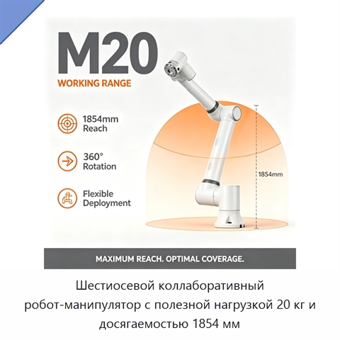 Шестиосевой коллаборативный робот-манипулятор с полезной нагрузкой 20 кг и досягаемостью 1854 мм