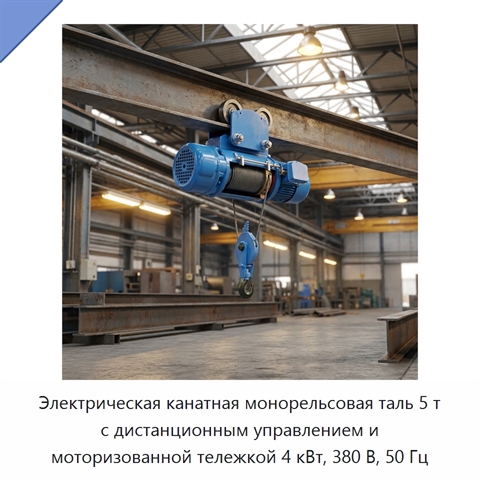 Электрическая канатная монорельсовая таль 5 т с дистанционным управлением и моторизованной тележкой 4 кВт, 380 В, 50 Гц