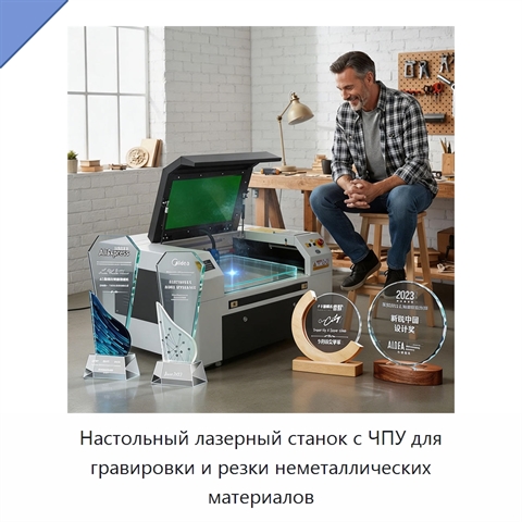 Настольный лазерный станок с ЧПУ для гравировки и резки неметаллических материалов