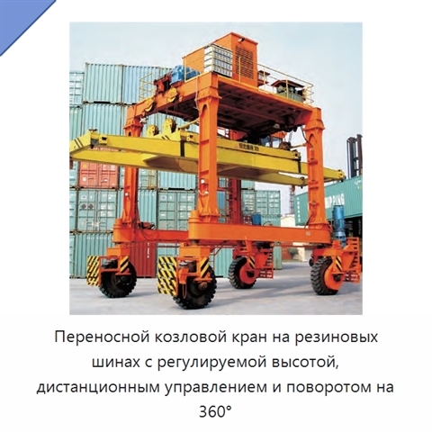 Переносной козловой кран на резиновых шинах с регулируемой высотой, дистанционным управлением и поворотом на 360°