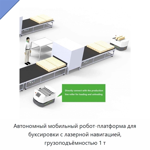 Автономный мобильный робот-платформа для буксировки с лазерной навигацией, грузоподъёмностью 1 т