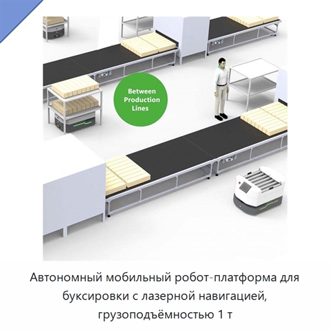 Автономный мобильный робот-платформа для буксировки с лазерной навигацией, грузоподъёмностью 1 т