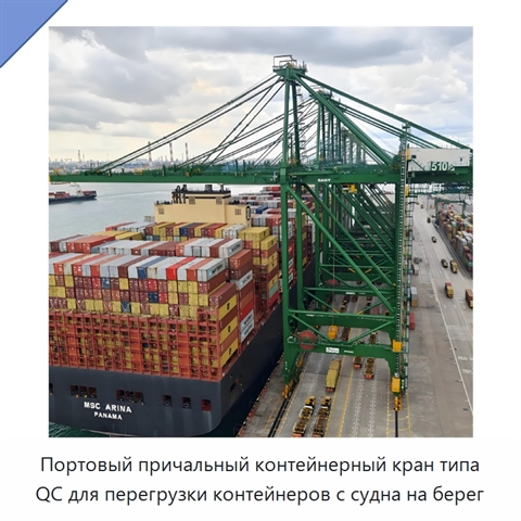 Портовый причальный контейнерный кран типа QC для перегрузки контейнеров с судна на берег