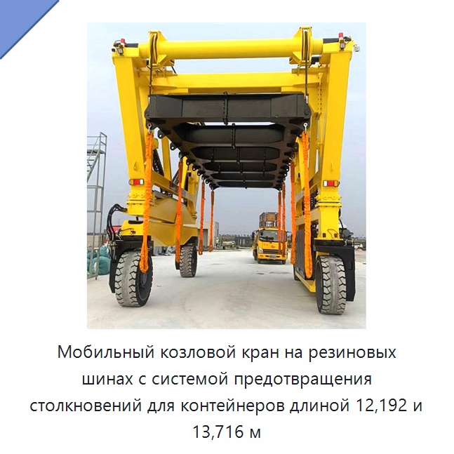 Мобильный козловой кран на резиновых шинах с системой предотвращения столкновений для контейнеров длиной 12,192 и 13,716 м — Краны