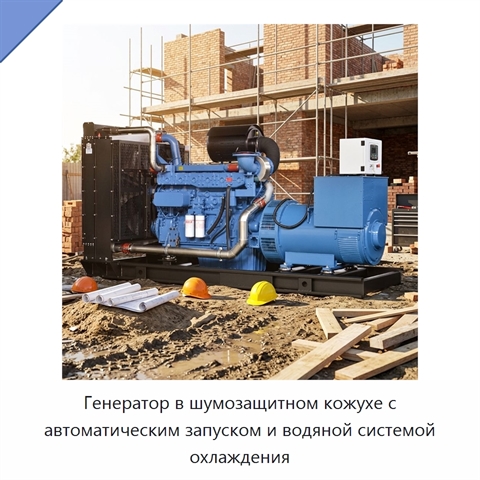 Генератор в шумозащитном кожухе с автоматическим запуском и водяной системой охлаждения