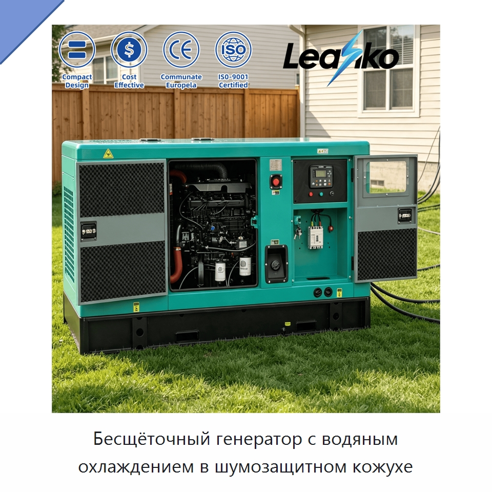 Бесщёточный генератор с водяным охлаждением в шумозащитном кожухе