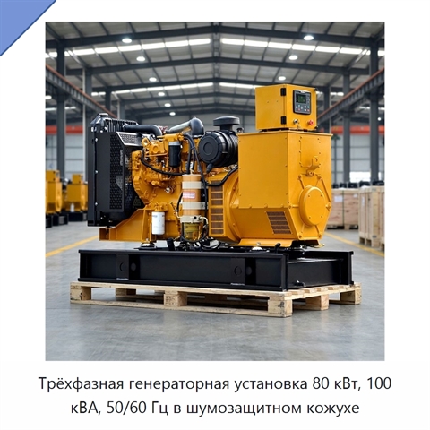 Трёхфазная генераторная установка 80 кВт, 100 кВА, 50/60 Гц в шумозащитном кожухе