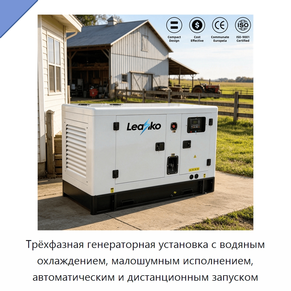 Трёхфазная генераторная установка с водяным охлаждением, малошумным исполнением, автоматическим и дистанционным запуском — Дизельные генераторы