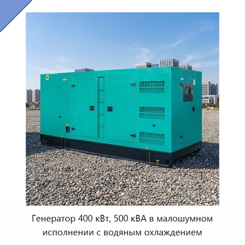 Генератор 400 кВт, 500 кВА в малошумном исполнении с водяным охлаждением