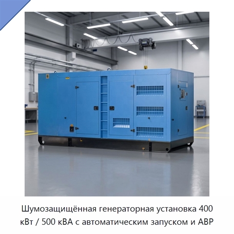 Шумозащищённая генераторная установка 400 кВт / 500 кВА с автоматическим запуском и АВР