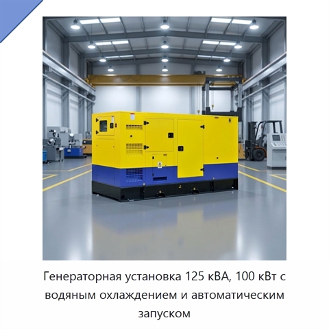 Генераторная установка 125 кВА, 100 кВт с водяным охлаждением и автоматическим запуском