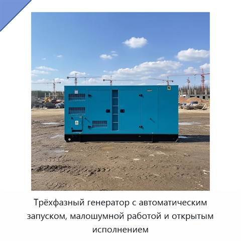 Трёхфазный генератор с автоматическим запуском, малошумной работой и открытым исполнением