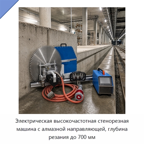 Электрическая высокочастотная стенорезная машина с алмазной направляющей, глубина резания до 700 мм
