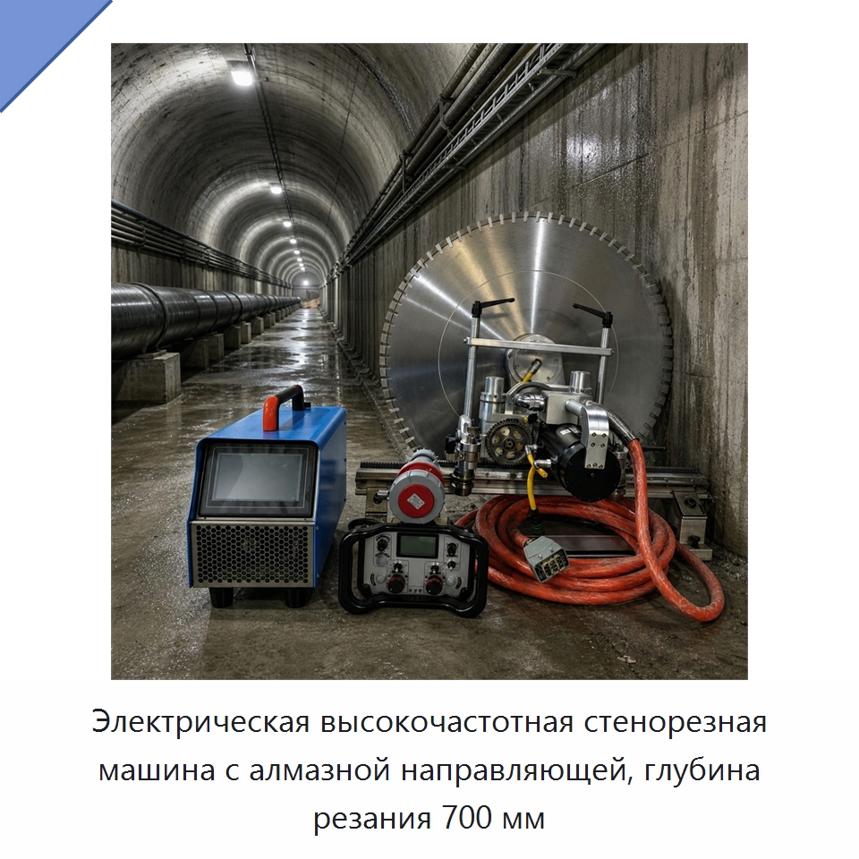 Электрическая высокочастотная стенорезная машина с алмазной направляющей, глубина резания 700 мм