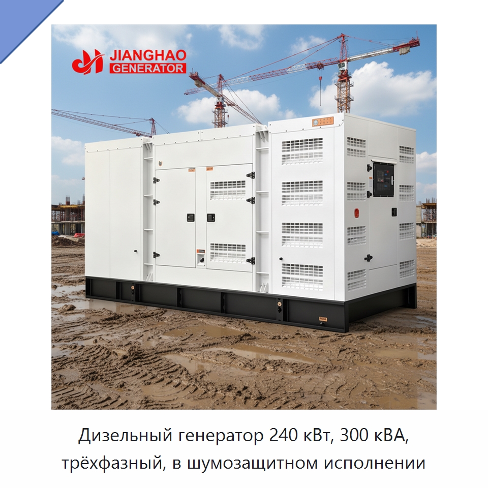 Дизельный генератор 240 кВт, 300 кВА, трёхфазный, в шумозащитном исполнении — Дизельные генераторы