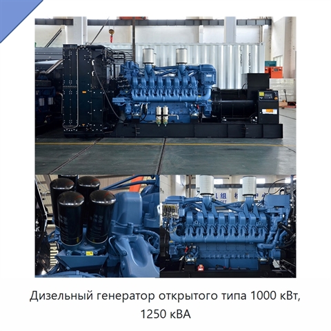 Дизельный генератор открытого типа 1000 кВт, 1250 кВА