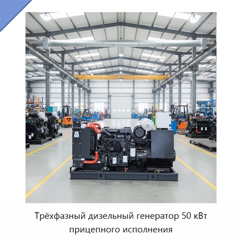Трёхфазный дизельный генератор 50 кВт прицепного исполнения