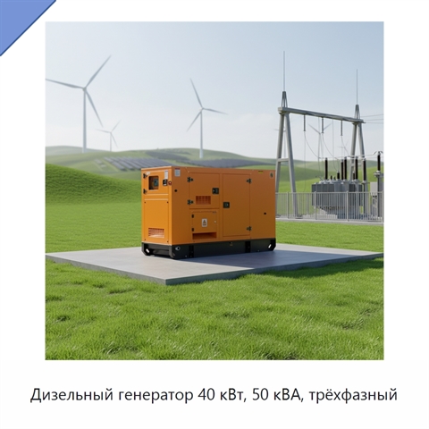 Дизельный генератор 40 кВт, 50 кВА, трёхфазный