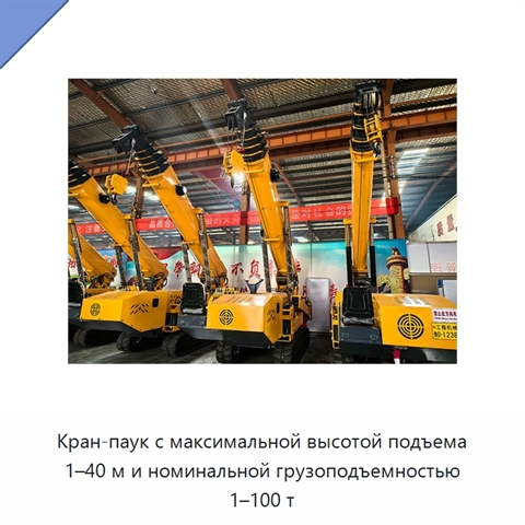 Кран-паук с максимальной высотой подъема 1–40 м и номинальной грузоподъемностью 1–100 т