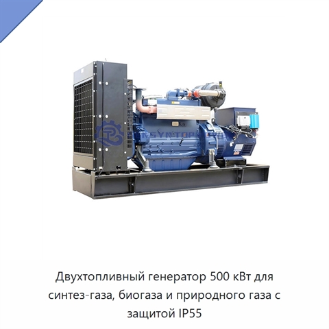 Двухтопливный генератор 500 кВт для синтез-газа, биогаза и природного газа с защитой IP55