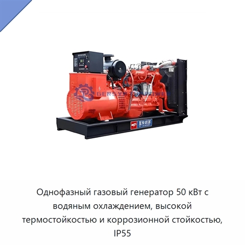 Однофазный газовый генератор 50 кВт с водяным охлаждением, высокой термостойкостью и коррозионной стойкостью, IP55