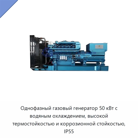 Однофазный газовый генератор 50 кВт с водяным охлаждением, высокой термостойкостью и коррозионной стойкостью, IP55