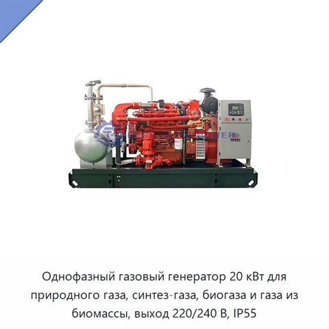 Однофазный газовый генератор 20 кВт для природного газа, синтез-газа, биогаза и газа из биомассы, выход 220/240 В, IP55