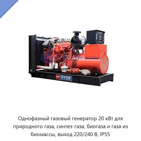Однофазный газовый генератор 20 кВт для природного газа, синтез-газа, биогаза и газа из биомассы, выход 220/240 В, IP55