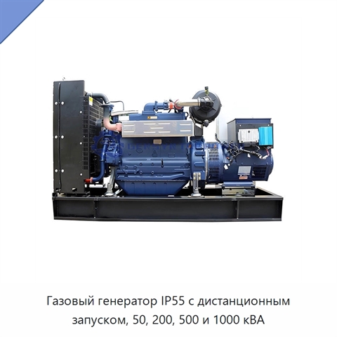 Газовый генератор IP55 с дистанционным запуском, 50, 200, 500 и 1000 кВА