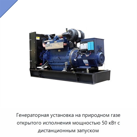 Генераторная установка на природном газе открытого исполнения мощностью 50 кВт с дистанционным запуском