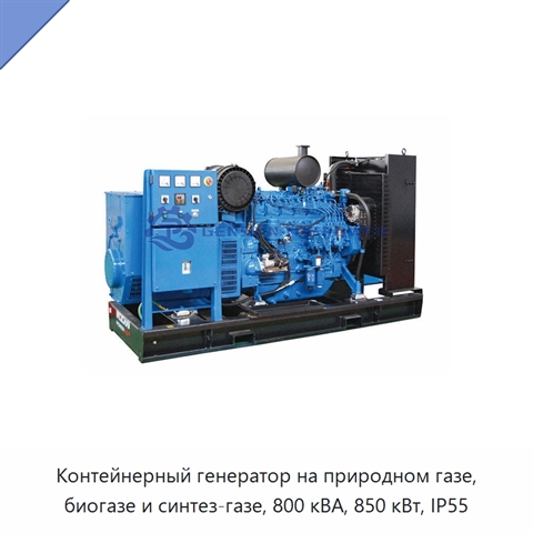 Контейнерный генератор на природном газе, биогазе и синтез-газе, 800 кВА, 850 кВт, IP55