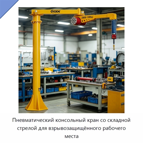 Пневматический консольный кран со складной стрелой для взрывозащищённого рабочего места